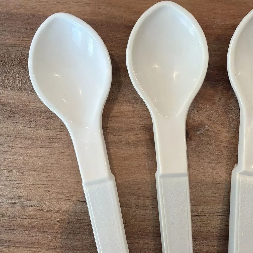 4‎ Vintage Tupperware Hang-On Toddler Condiment Spoons #1208 Almond